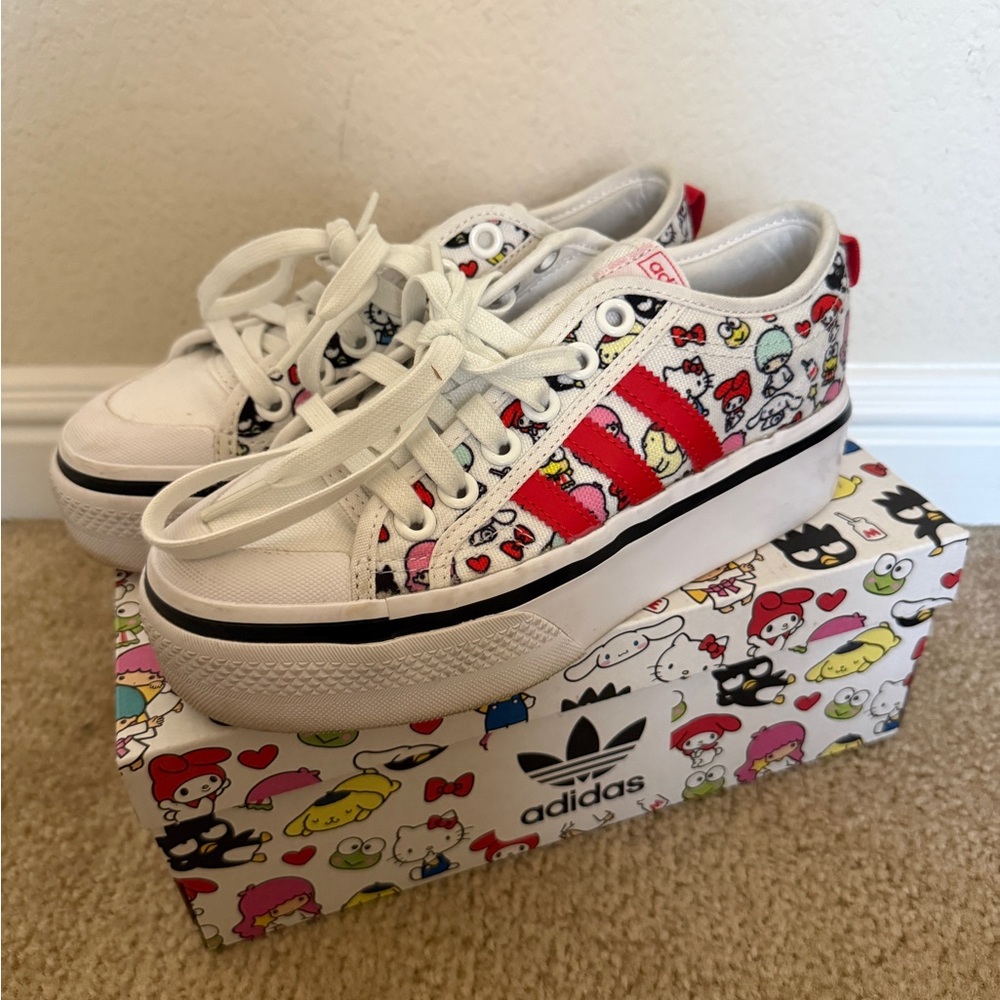 Adidas Kids White and Red Cartoon Sneakers